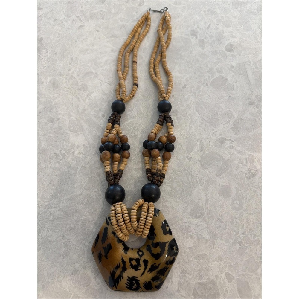 Beaded Wooden Tribal Necklace Vintage